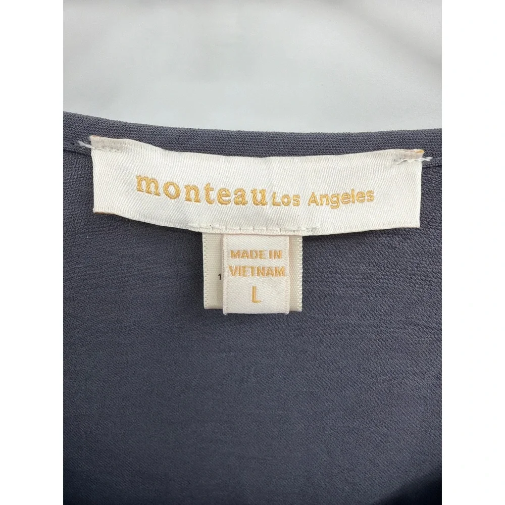 Monteau‎ Los Angeles Gray Wide Leg Jumpsuit Lg Button Front Elastic Waist Pocket